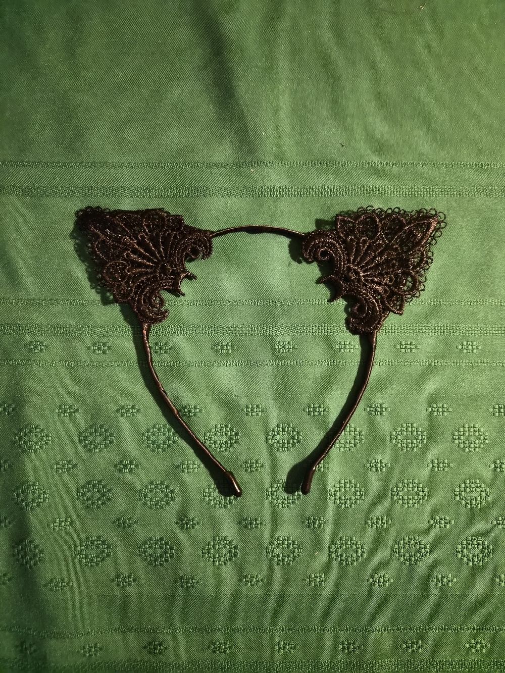 WonderCat London black lace cat ears headband with ornate scrollwork